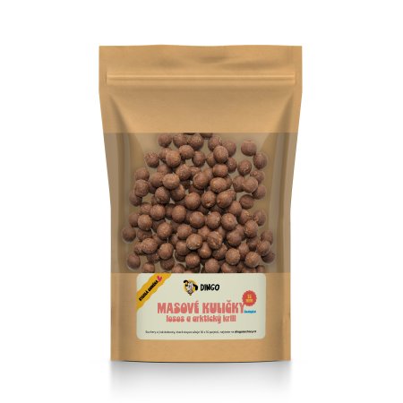 Dingo Masové kuličky losos a arktický krill 12 mm, 150 g (EXPIRACE 05/2025)