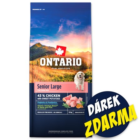 Krmivo Ontario Senior Large Chicken & Sweet Potatoes 12kg+Pochoutka Ontario kachna 500g