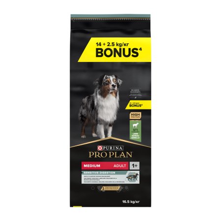 Pro Plan Medium Adult Sensitive Digestion jehněčí 14 + 2,5 kg (POŠKOZENÝ OBAL, váha 16,4 kg)
