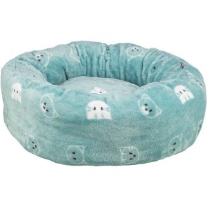 Kulatý pelíšek MIMI 50 cm, motiv kočičí hlavy, šalvějová - LIMITOVANÁ NABÍDKA