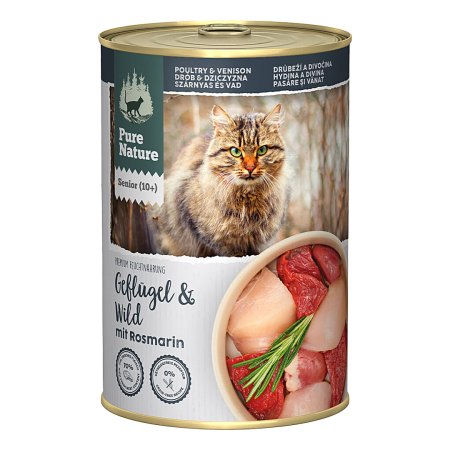 Pure Nature Cat Senior konzerva Drůbeží a Zvěřina s rozmarýnem 400g DMT 12/25
