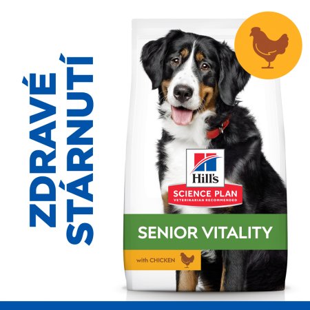 Hill’s Science Plan Senior Vitality pro velké starší psy s kuřecím a rýží 14 kg (POŠKOZENÝ OBAL)