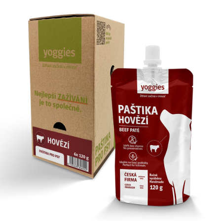 Yoggies paštika - hovězí maso (krabice) 6 x 120 g 