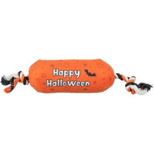 Válec HALLOWEEN, plyšová hračka se zvukem, na laně, 30 cm, oranžová - LIMITOVANÁ NABÍDKA