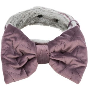 Vánoční obojek s mašlí, samet/plyš, lila/zelená S-M: 30-45 cm/ 40 mm