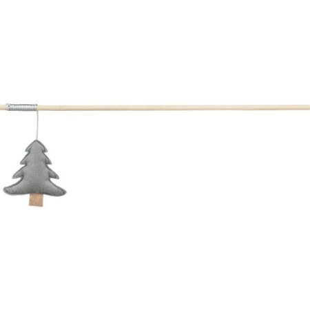 Vánoční hrací prut se stromkem a catnipem, 48 cm, filc/dřevo, šedá
