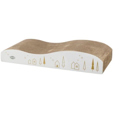 Vánoční kartonové škrabadlo s catnipem, 43.5 x 8 x 20 cm, bílá/zlatá