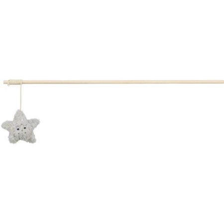 Vánoční hrací prut s hvězdičkou a catnipem, 48 cm, plyš/dřevo, šedá