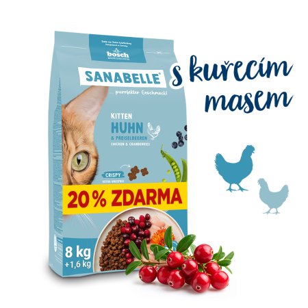 Bosch Cat Sanabelle Kitten Chicken 8 kg + 1,6 kg ZDARMA