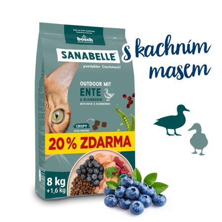 Bosch Cat Sanabelle Outdoor Duck 8 kg + 1,6 kg ZDARMA