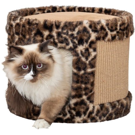 Škrabací jeskyně LEO, ø 38 x 30 cm, hnědá/leopardí