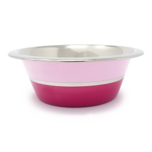 PROFIZOO Miska nerezová Standard 700 ml Světle růžová/Tmavě růžová (šedý proužek) (POŠKOZENÁ