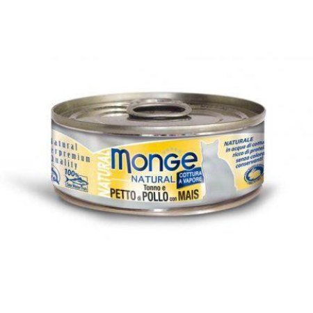 MONGE NATURAL tuňák s kuřecími prsy a kukuřicí pro kočky 80 g (EXPIRACE 03/2026)