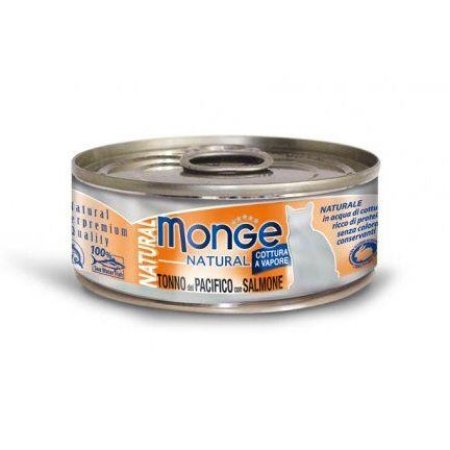 MONGE NATURAL kousky tuňáka s lososem pro kočky 80 g (EXPIRACE 03/2026)