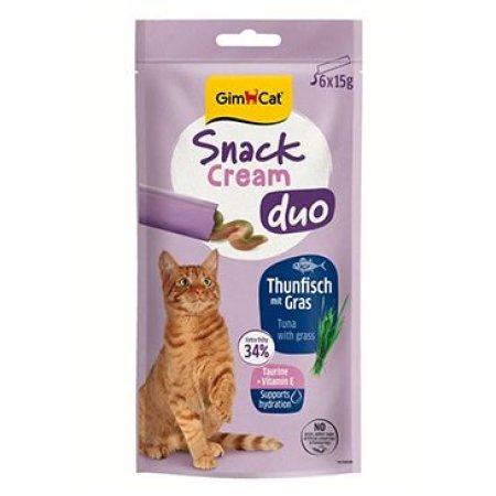 GimCat Snack Cream Duo tuňák&tráva 6x15g