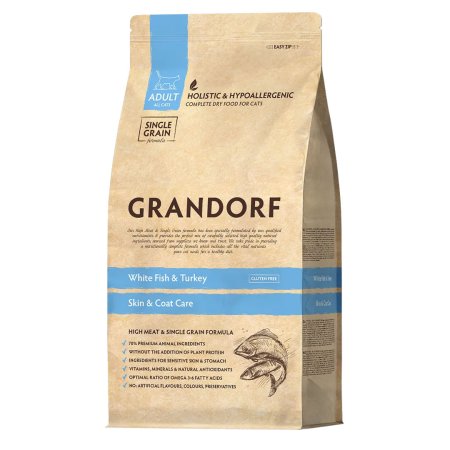 Grandorf granule pro kočky Adult Skin Care - Bílá ryba a krocan 2kg