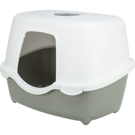 Toaleta pro kočky DAVIO TOP s krytým vstupem, 56 × 39 × 39 cm, šedá/bílá