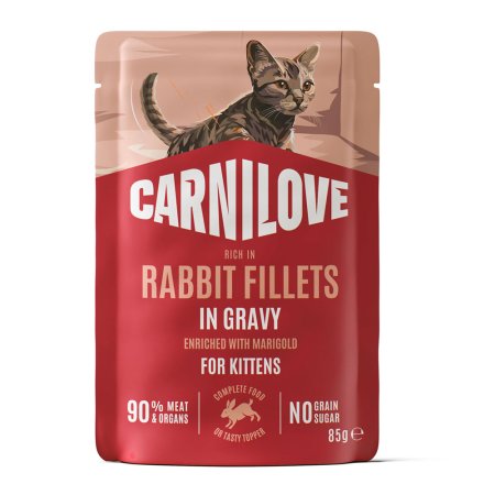 Carnilove Cat Pouch Gravy rich in Rabbit enriched with Marigold for Kittens 85 g
