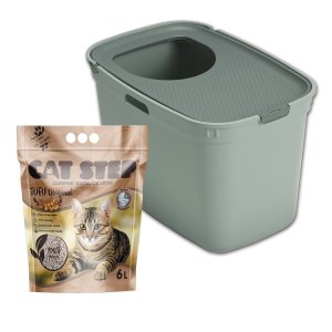 SET WC Top Cat, olivově zelená + zdarma Cat Step Tofu Original 6 l