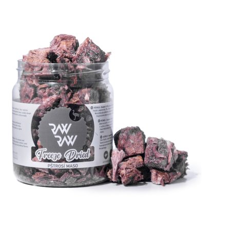 RAW RAW mrazem sušené Pštrosí maso 90g - SLEVA 5%, mírně rozdrolené
