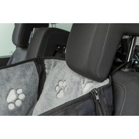Potah na sedadlo auta, úzký, vysoké boční panely, 0.5 x 1.45 m, šedá s tlapkami/černá