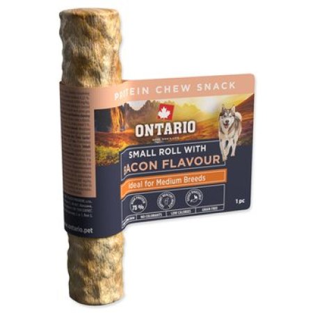 Pochoutka Ontario Protein příchuť slanina, žvýkací rolka malá 1ks 12,7cm