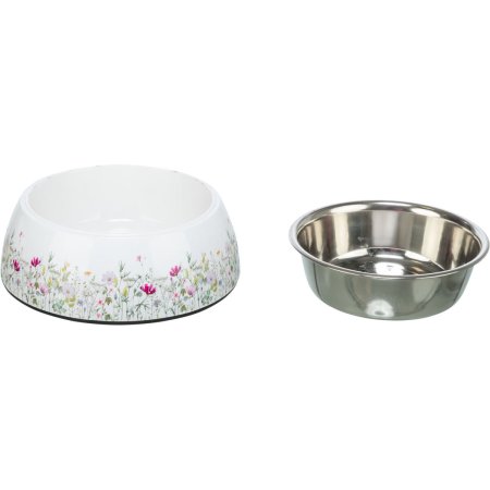 Miska nerez s květinovým vzorem, vyjímatelná, 0,2 l / ø 14 cm, bílá/pestrobarevná