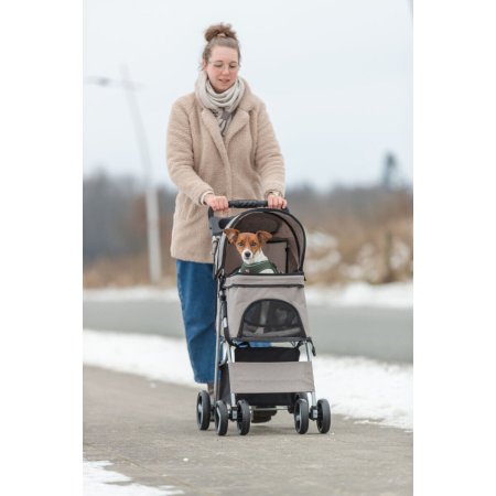 Kočárek pro psy BUGGY, rychlosklápěcí, 47 x 100 x 80 cm, nosnost do 15 kg, šedohnědá