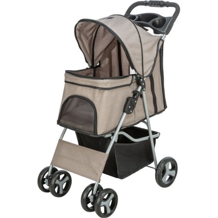 Kočárek pro psy BUGGY, rychlosklápěcí, 47 x 100 x 80 cm, nosnost do 15 kg, šedohnědá