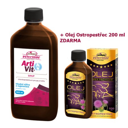 VITAR Veterinae Artivit Sirup 500 ml + 1x Ostropestřec olej 200 ml ZDARMA (EXPIRACE 08/2026)