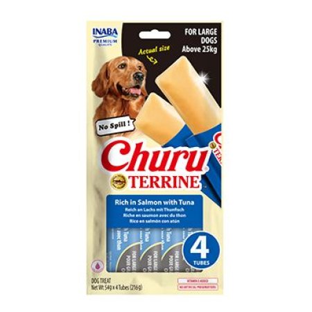 Churu Dog Terrine losos s tuňákem plemena L 4x54g