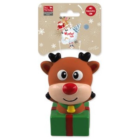 Hračka Dog Fantasy Winter Tale sob s dárečkem latexový pískací 12cm