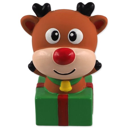 Hračka Dog Fantasy Winter Tale sob s dárečkem latexový pískací 12cm