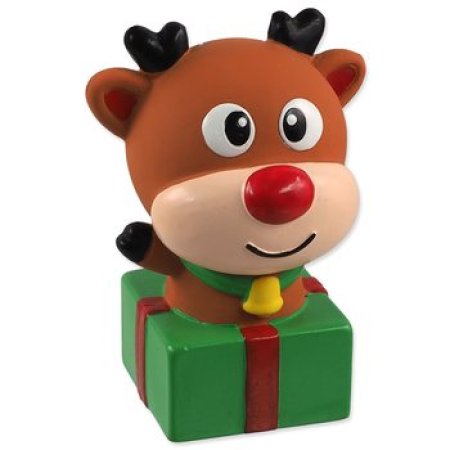 Hračka Dog Fantasy Winter Tale sob s dárečkem latexový pískací 12cm