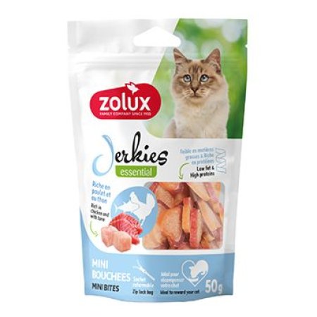 Pochoutka kočka JERKIES MINI plátky kuře,tuňák 50g Zol