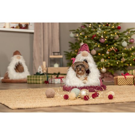 Xmas Bed Dwarf, vánoční sametová kukaň Skřítek, ø 45 × 47 cm, bordó