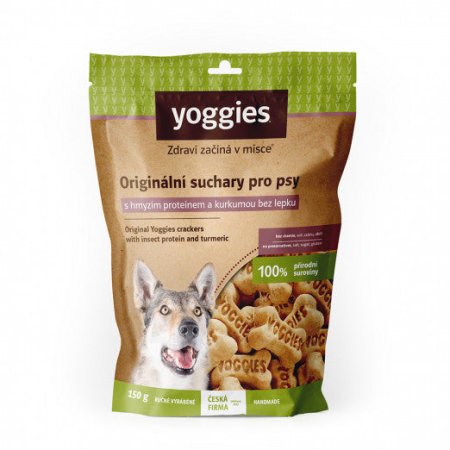 Yoggies Hypoalergenní bezlepkové suchary s hmyzím proteinem a kurkumou 150 g (EXPIRACE 10/2026)
