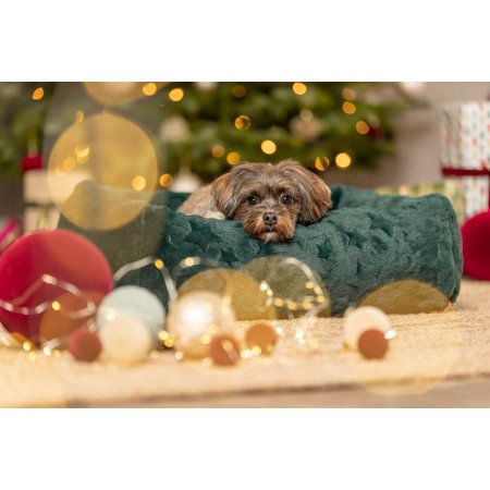 Xmas Bed Stars, vánoční obdélníkový pelech s okrajem, tmavá zelená