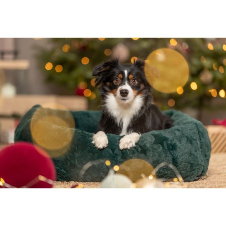 Xmas Bed Stars, vánoční obdélníkový pelech s okrajem, tmavá zelená