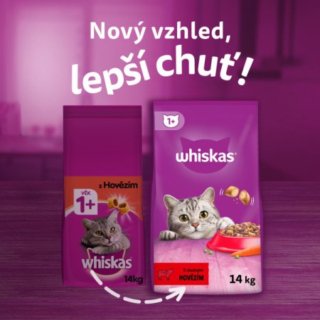 WHISKAS granule s hovězím masem 14 kg