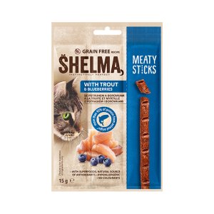 Shelma Snack masové tyčinky se pstruhem a borůvkami 15 g (EXPIRACE 08/2026)