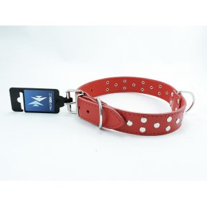 PROFIZOO Obojek STELLA, podšitý filcem, zdobený nýty (30mm x 65cm) červená