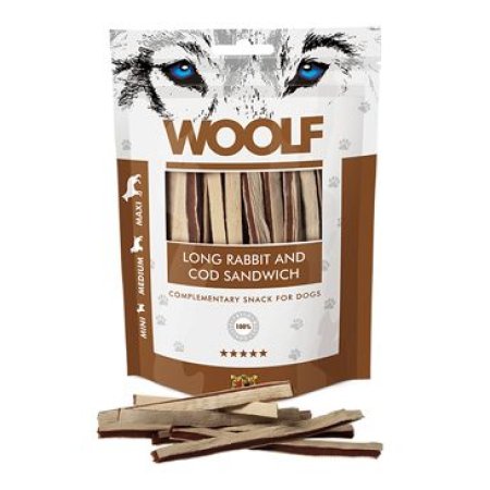 WOOLF pochoutka soft Rabbit&Pollock sandwich LONG 100g