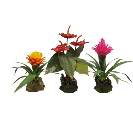 Lucky Reptile Jungle Plants kvetoucí Bromelie 3 květy - červená cca 40 cm