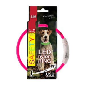 Obojek DOG FANTASY LED nylonový růžový S/M