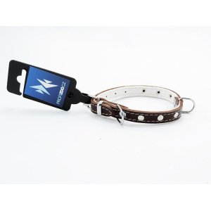 PROFIZOO Obojek STELLA, podšitý filcem, zdobený nýty (12mm x 30cm) hnědá