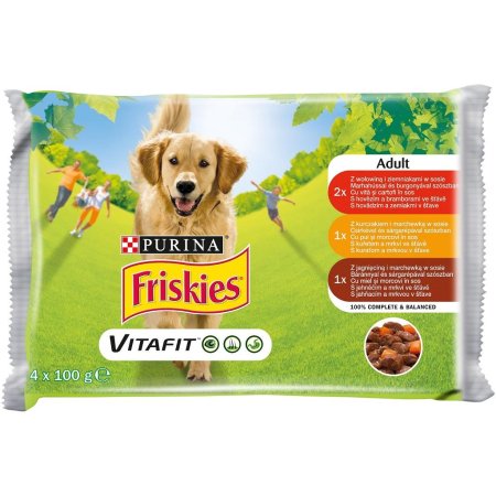 Friskies Adult Dog výběr s hovězím, kuřetem a jehněčím ve šťávě 4 x 100 g