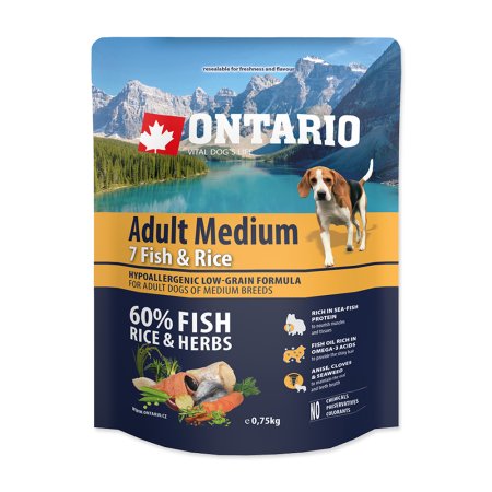 ONTARIO Adult Medium Fish & Rice 0,75 kg