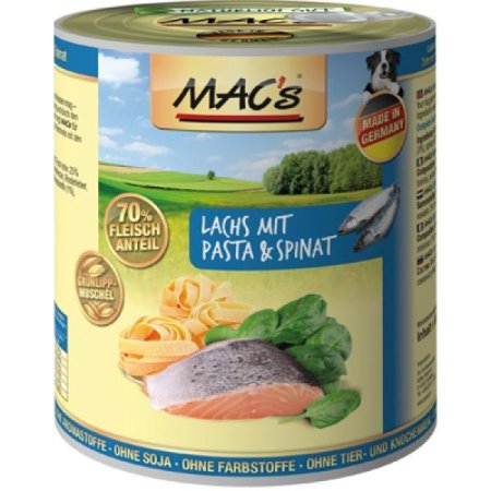 MACs Dog konzerva losos s těstovinami a špenátem 800g