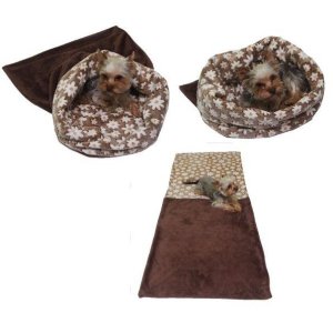 Pelíšek pro psy XL - tmavě hnědá/hnědé kytičky